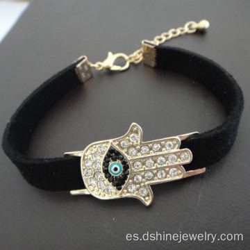 Terciopelo negro diapositiva encanto suerte ojo de Hamsa pulsera